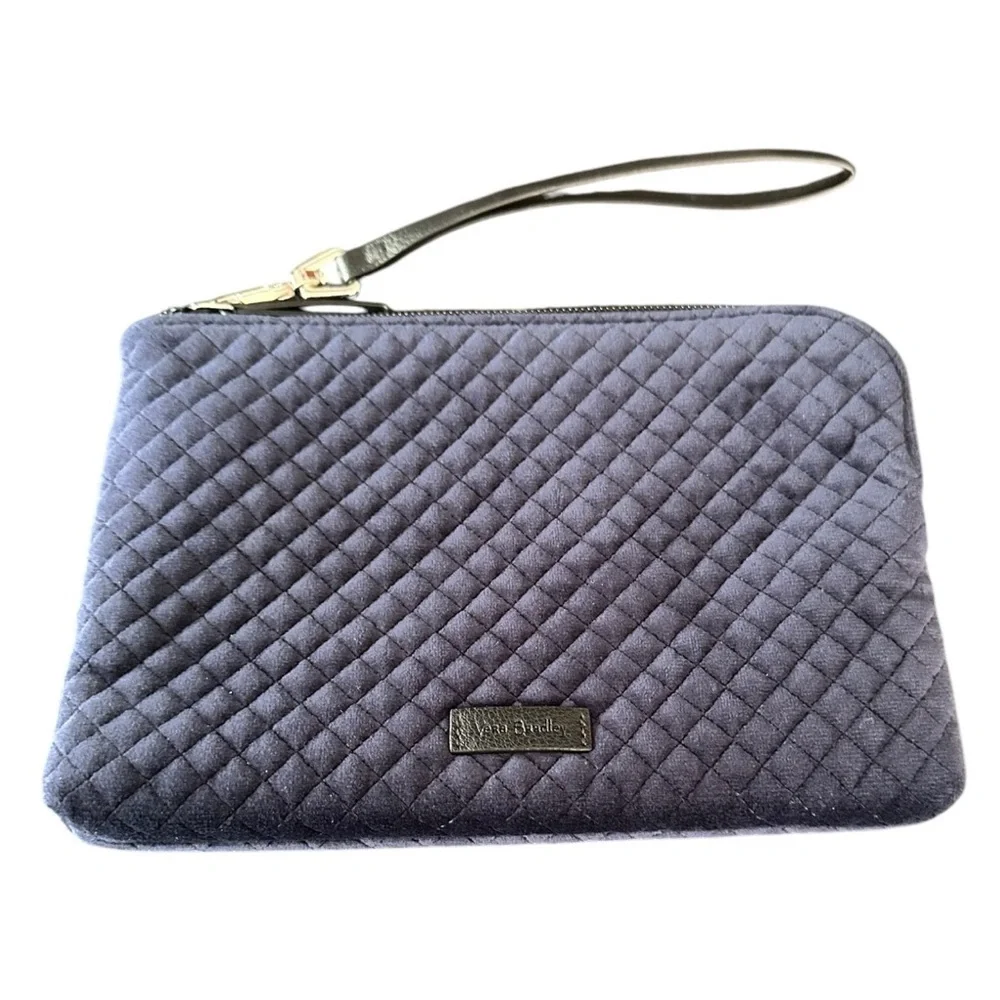 Vera Bradley Iconic Velvet Quilted Wristlet Navy Blue 8.75” X 6” Removab…